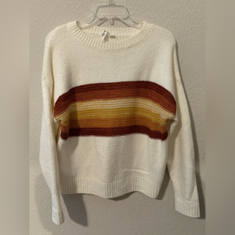 Others Follow Cream Sweater with Brown Stripes Sz M Women’s Cozy